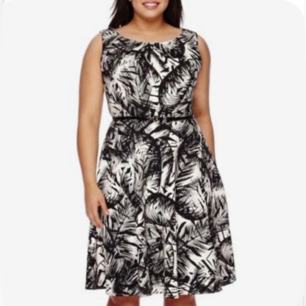 ALYX black and white tropical leaf print belted dress size 14W NWOT